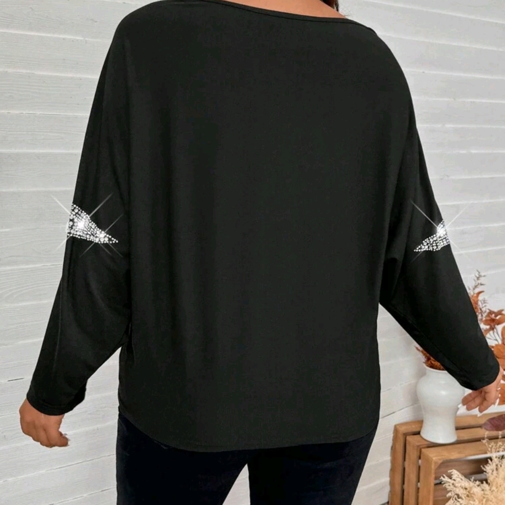NEW Black Oversized Embellished Blouse Large - Picture 3 of 3